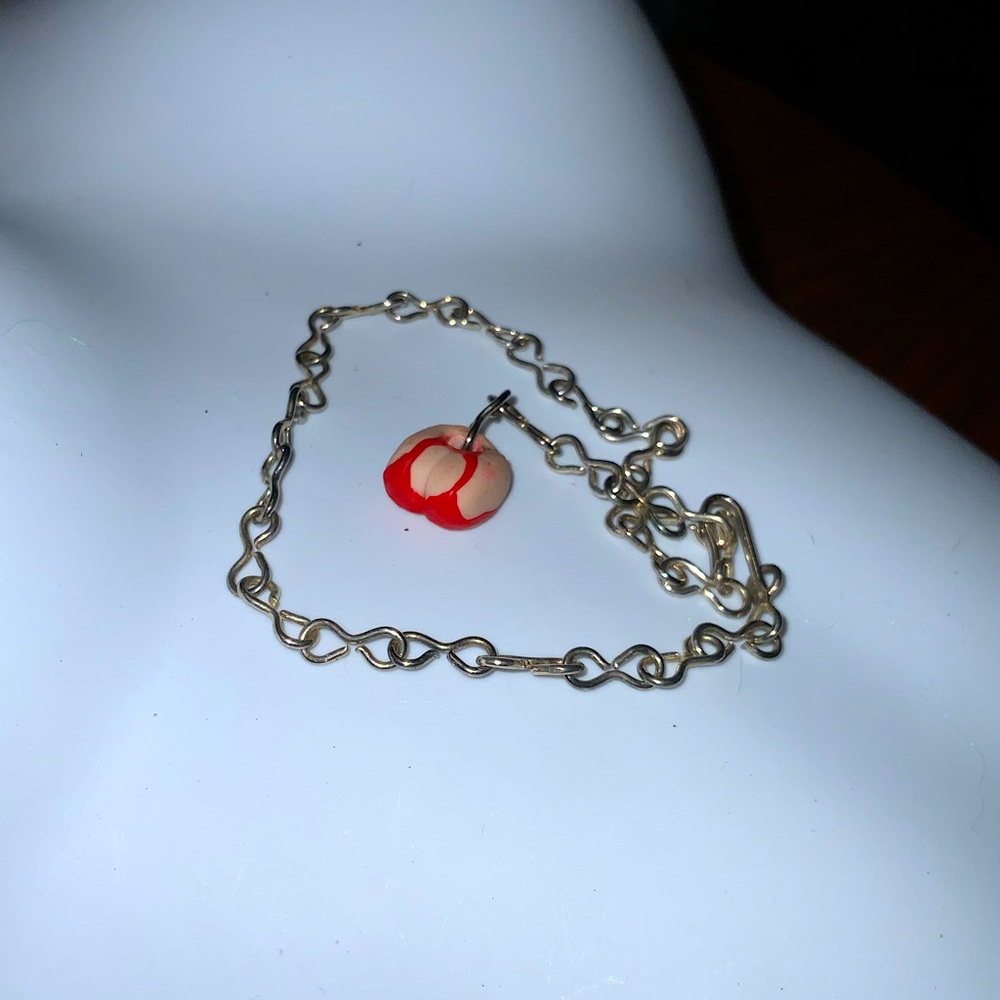 Vintage Silver BOOBIE Bracelet Featuring Pair of Boobies In A Red Bra